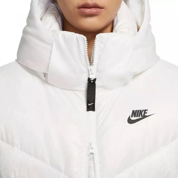 Nike Therma-FIT Long White Duck Down Puffer Coat Women’s Sz 1X Hooded Full Zip - Picture 4 of 8